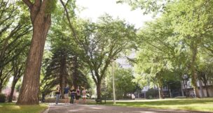 Students walking on campus